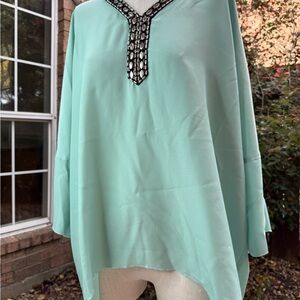 Chic Mint Green Women's Tunic with Embellished Neckline
